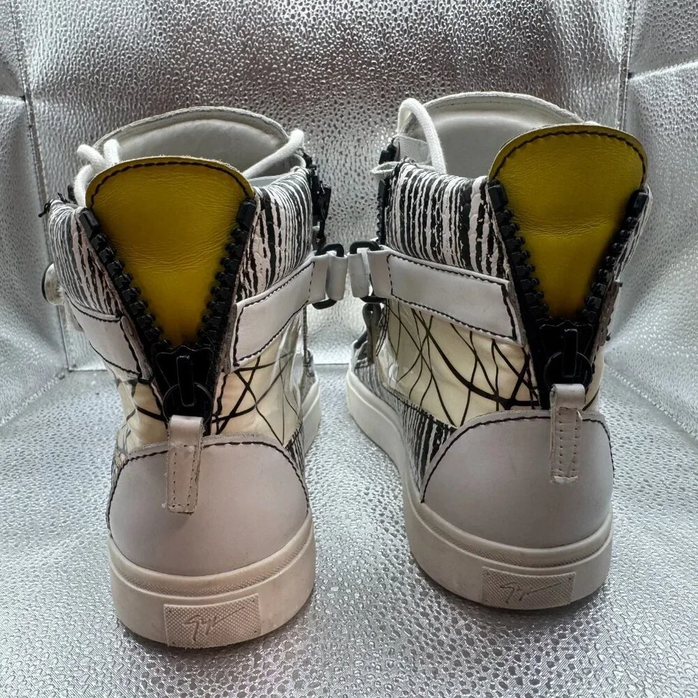 Size EU 36 Giuseppe Zanotti Mens White Black High Top Back Zip Sneakers‎